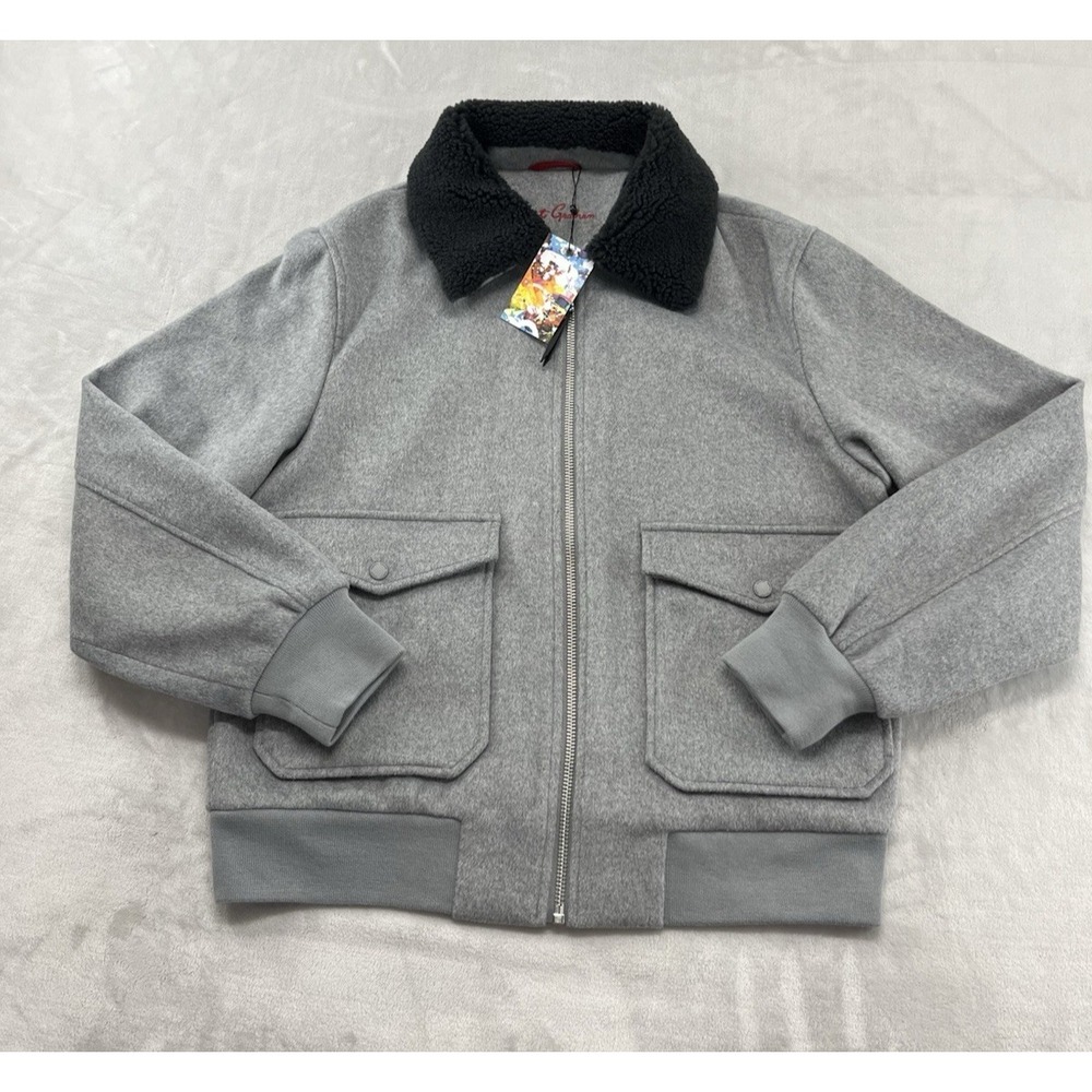 Robert Graham Field Bomber Jacket Men Medium Gray Wool Blend Sherpa Collar Lined